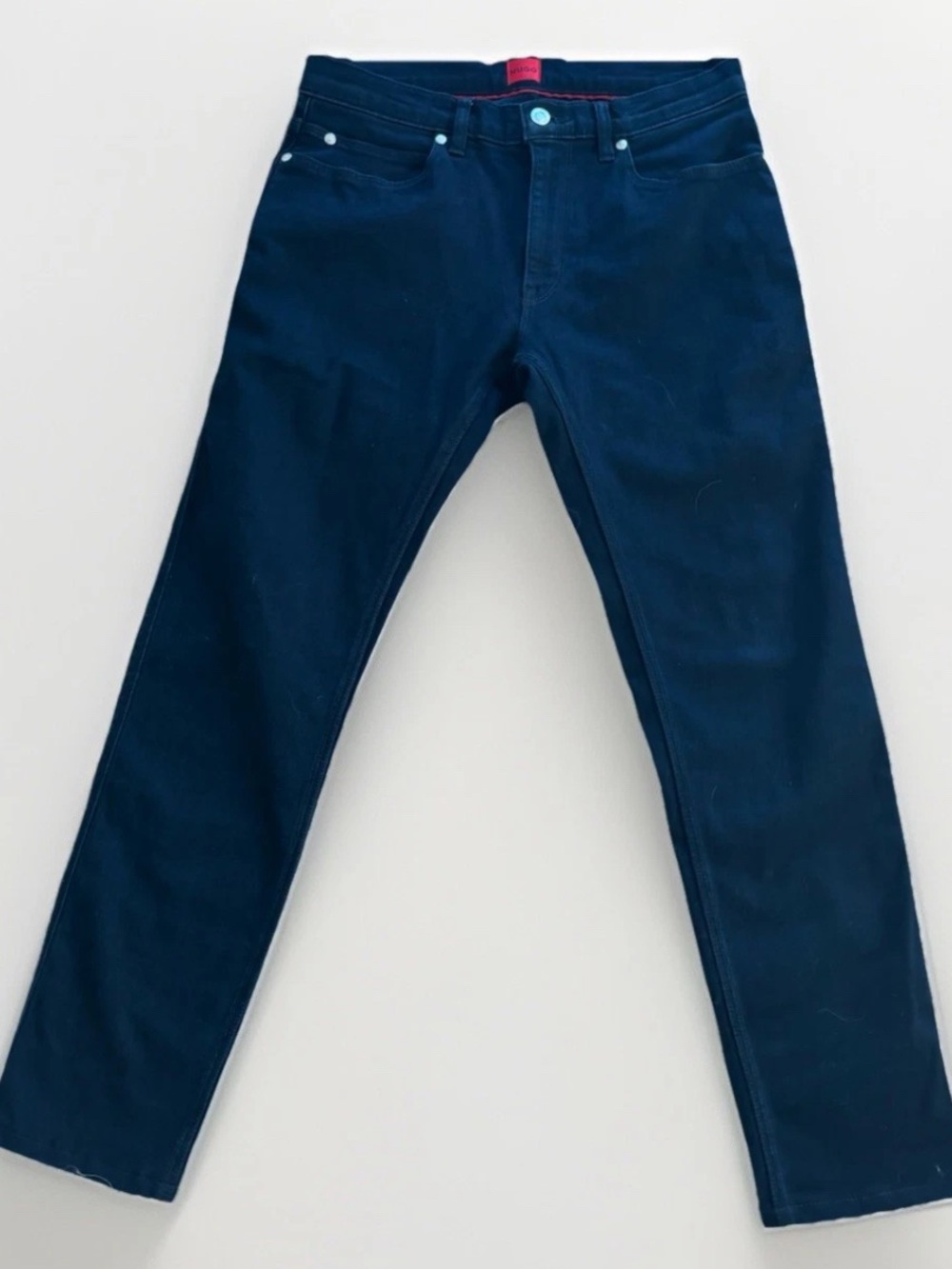 HUGO Black Denim Button-Front Jeans with Red Trim